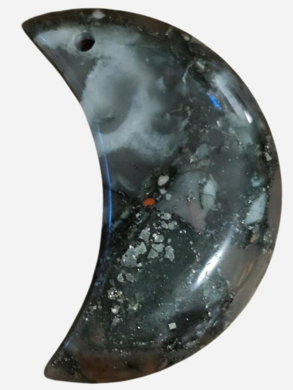 🌙🎃New Black Bloodstone Moon pendant-FLASHY MICA INCLUSIONS! 🖤🎃